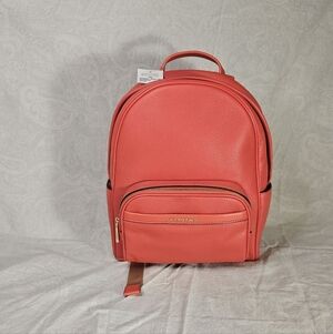 NWT Michael Kors Medium Pebbled Leather Backpack  Spiced Coral Front Pocket